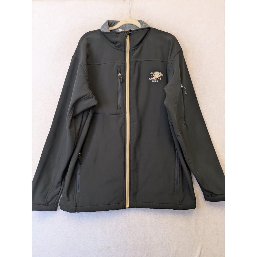 NHL Anaheim Ducks Men's Size L Softshell Jacket Black Fleece‎ Lined Full Zip